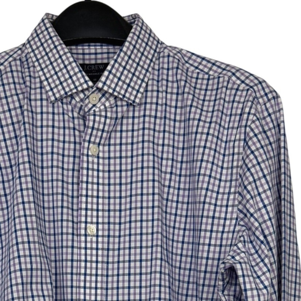 J.Crew FLEX WRINKLE FREE Shirt Mens M Cotton Stretch Blue Purple Check Slim Fit